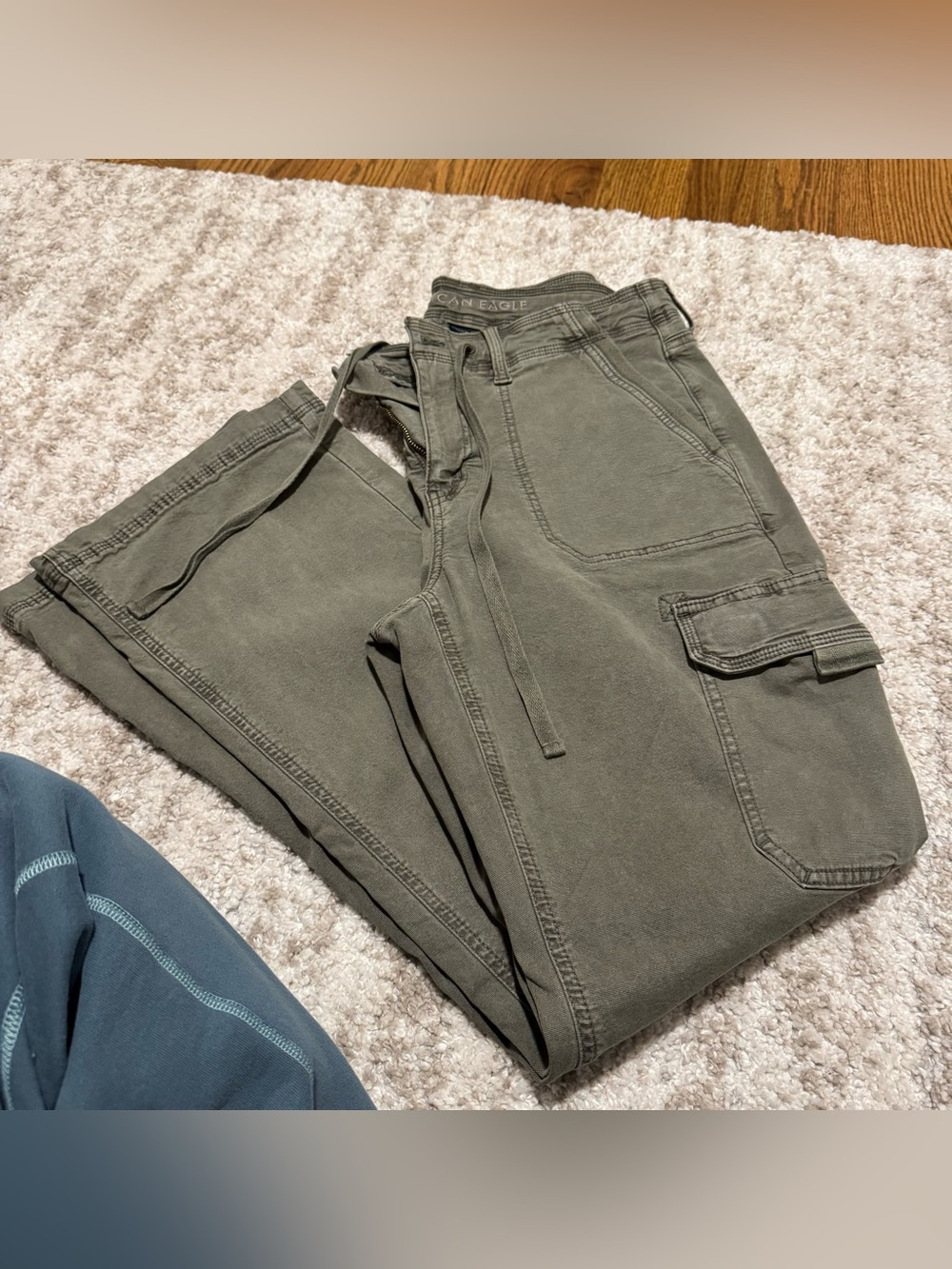 American Eagle Outfitters Olive Green Cargo Pants with Drawstring Waist